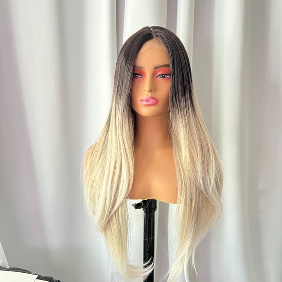13x4 Lace Front Wig - Ombre Dark Root Blonde with Wide Parting | Heat Safe - Picture 1 of 8
